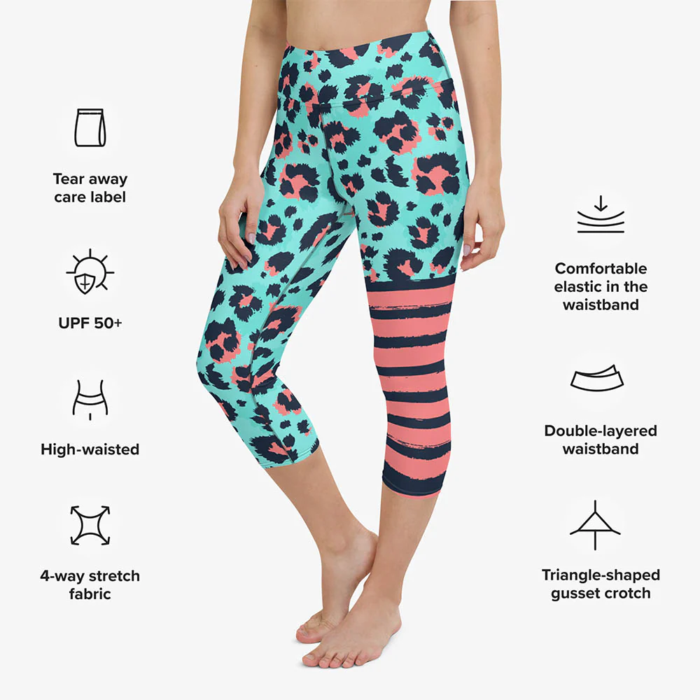 Animal Printed Capris "BeePard" Turquoise/Pink - Image 3