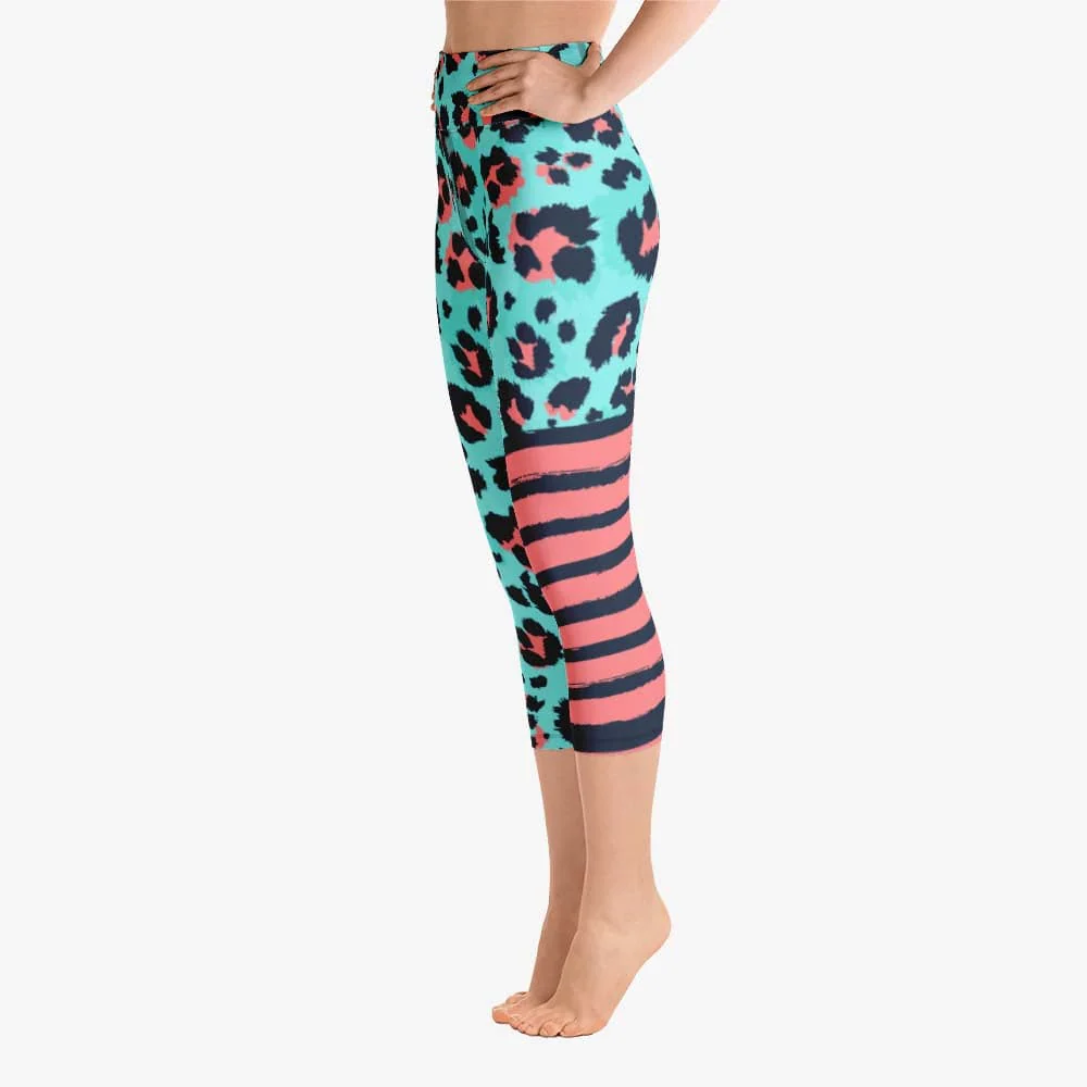 Animal Printed Capris "BeePard" Turquoise/Pink - Image 4