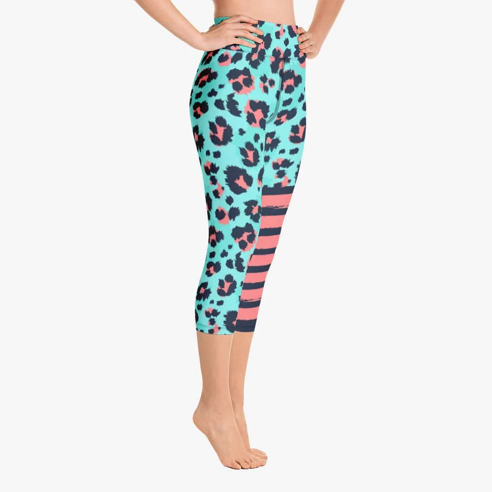 Animal Printed Capris "BeePard" Turquoise/Pink - Image 5