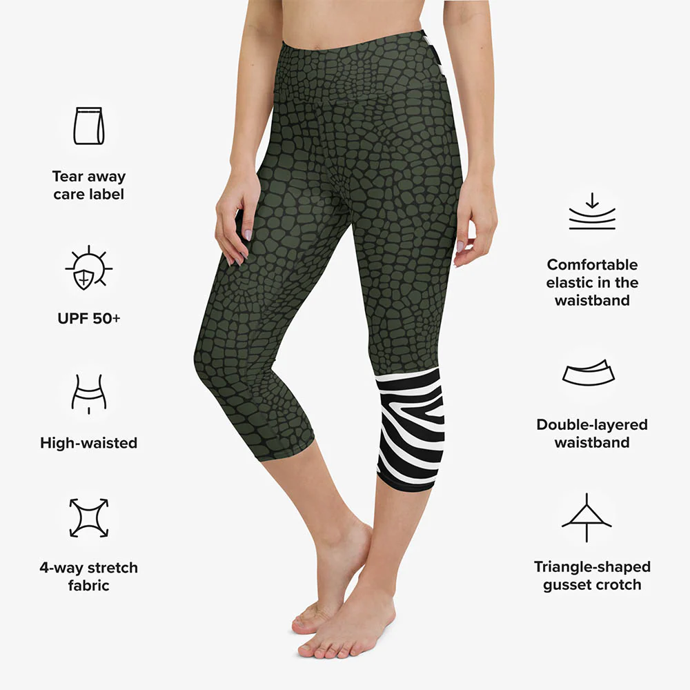 Animal Printed Capris "CrocoZebra" Dark Green - Image 3