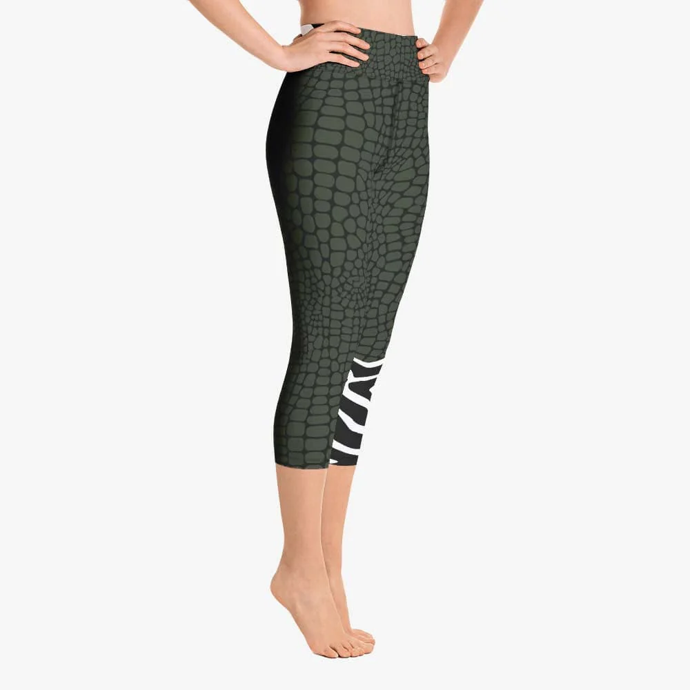 Animal Printed Capris "CrocoZebra" Dark Green - Image 5