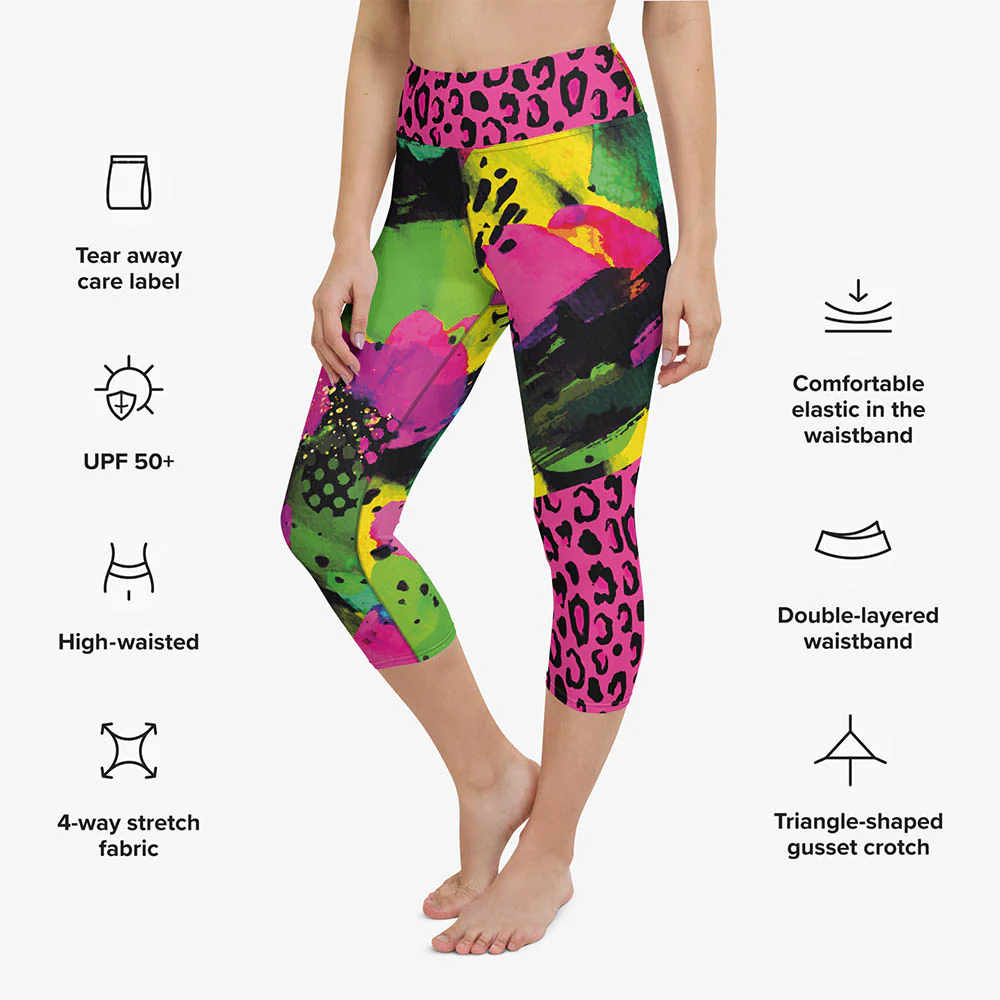 Animal Printed Capris "Wild Canvas" Green/Pink/Yellow - Image 3