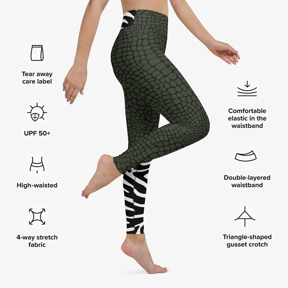 Animal Printed Leggings "CrocoZebra" Dark Green - Image 3