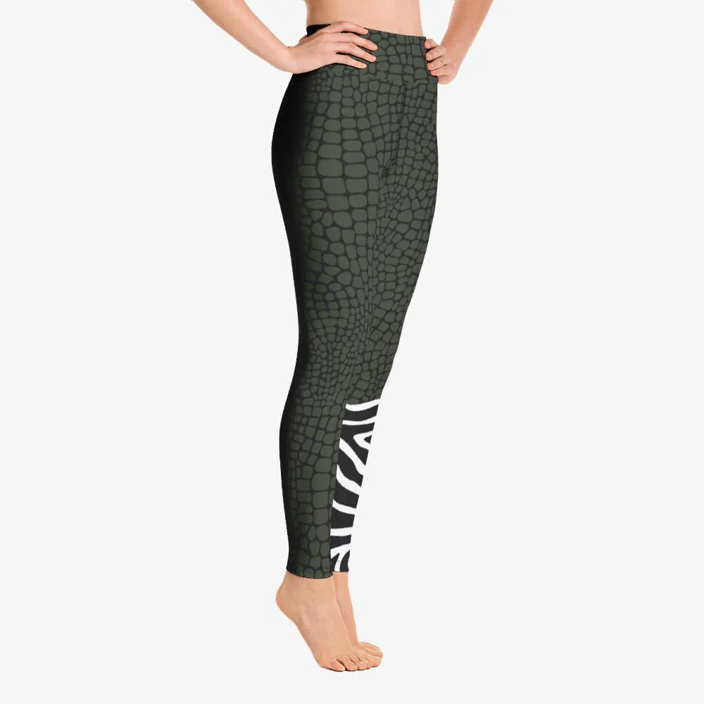 Animal Printed Leggings "CrocoZebra" Dark Green - Image 4