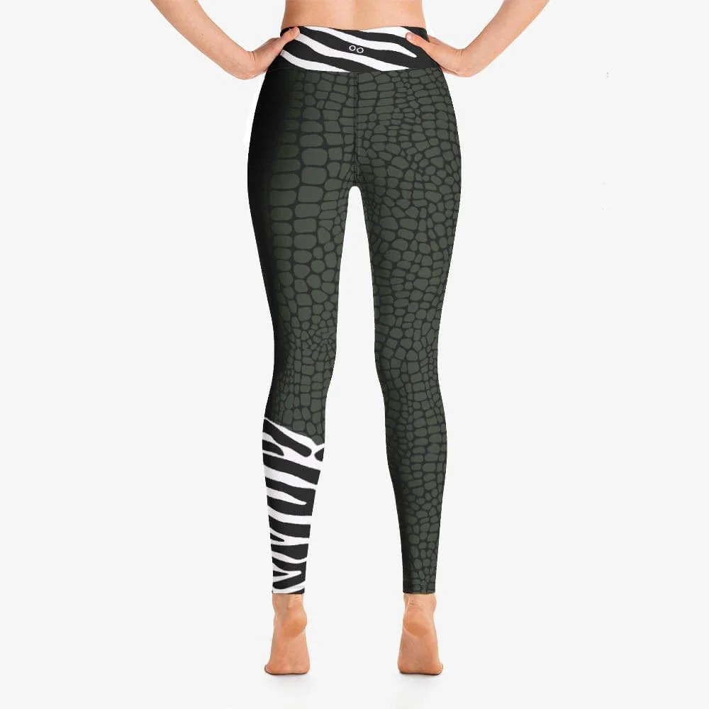 Animal Printed Leggings "CrocoZebra" Dark Green - Image 5