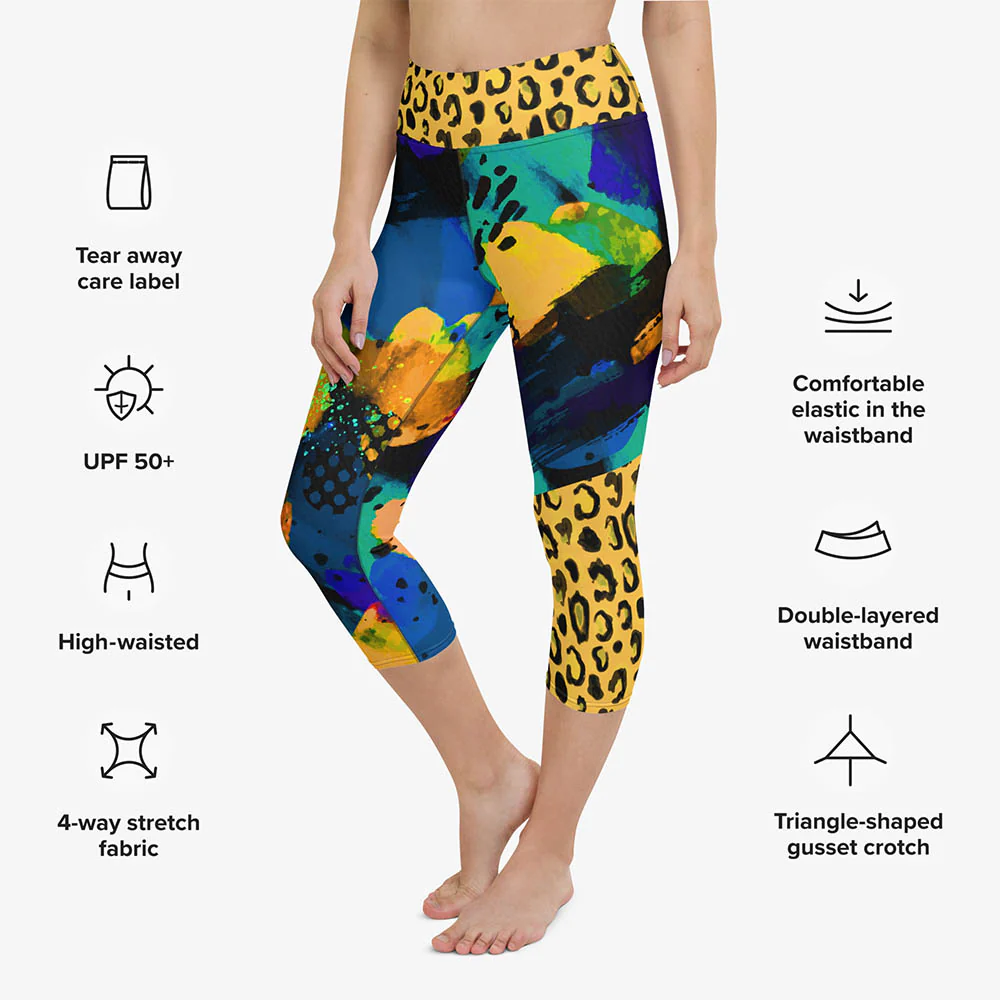 Animal Printed Capris "Wild Canvas" Blue/Yellow - Image 3