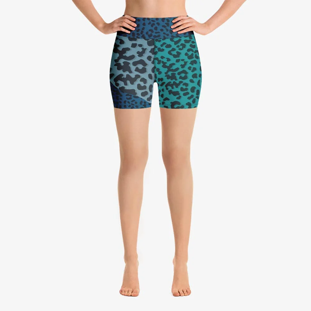 Animal Printed Yoga Shorts "FrankenCheetah" Blue/Teal - Image 3