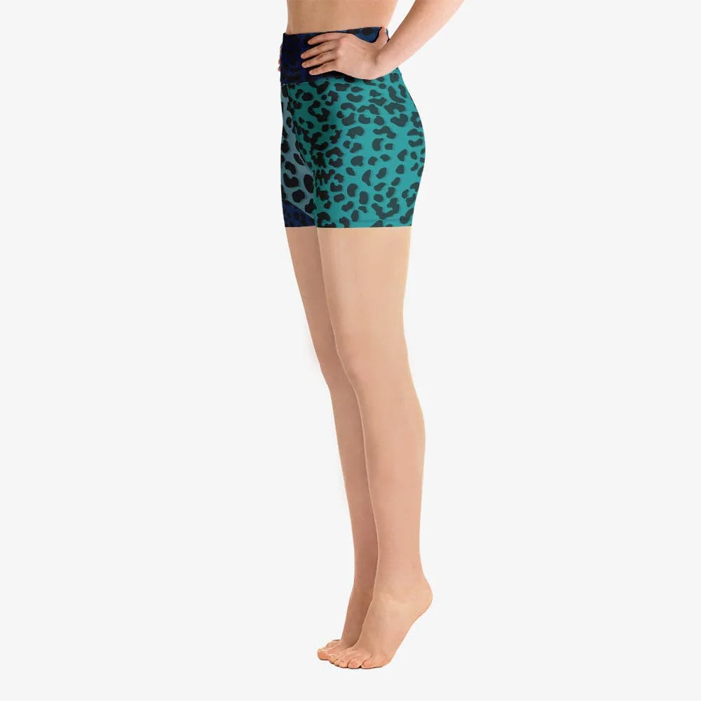 Animal Printed Yoga Shorts "FrankenCheetah" Blue/Teal - Image 4