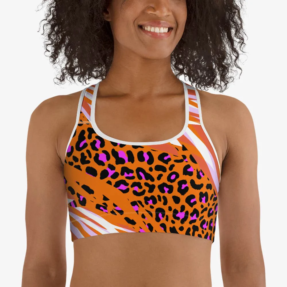 Animal Printed Sports Bra "Cheetiger" Orange - Image 3