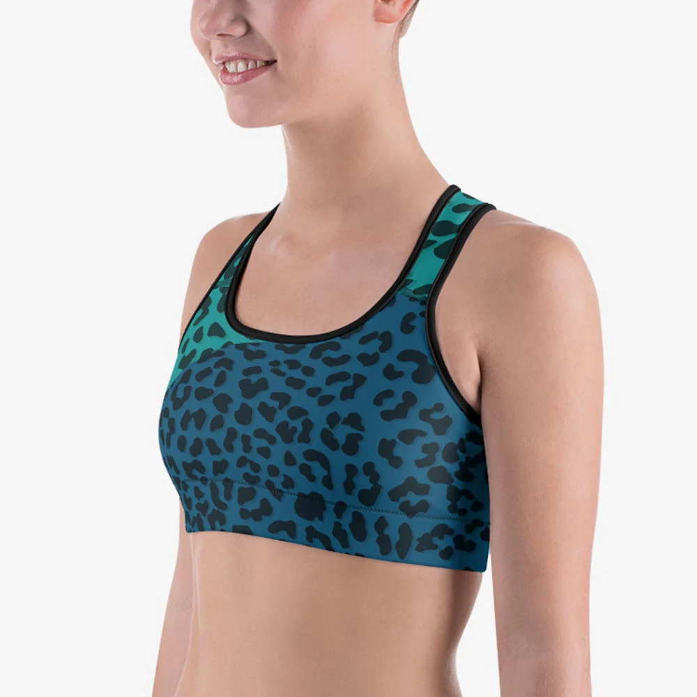 Animal Printed Sports Bra "FrankenCheetah" Blue/Teal - Image 3
