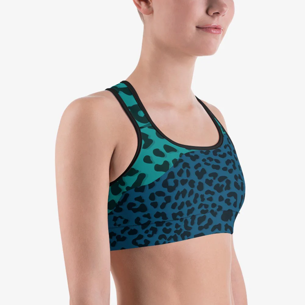 Animal Printed Sports Bra "FrankenCheetah" Blue/Teal - Image 4