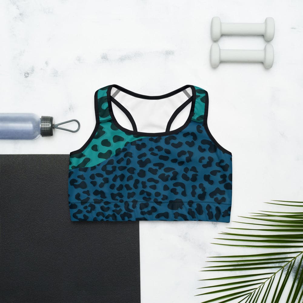 Animal Printed Sports Bra "FrankenCheetah" Blue/Teal - Image 5
