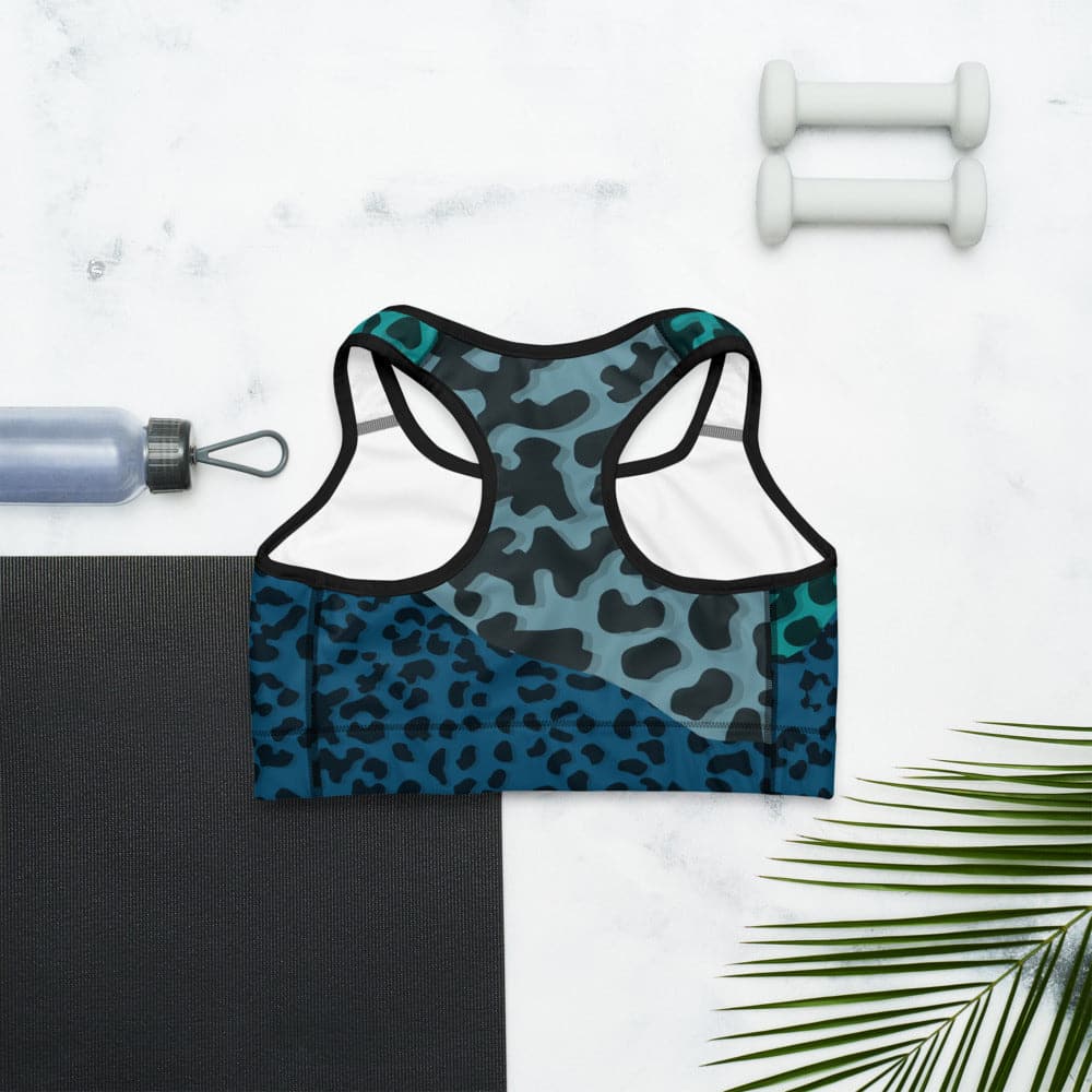 Animal Printed Sports Bra "FrankenCheetah" Blue/Teal - Image 6