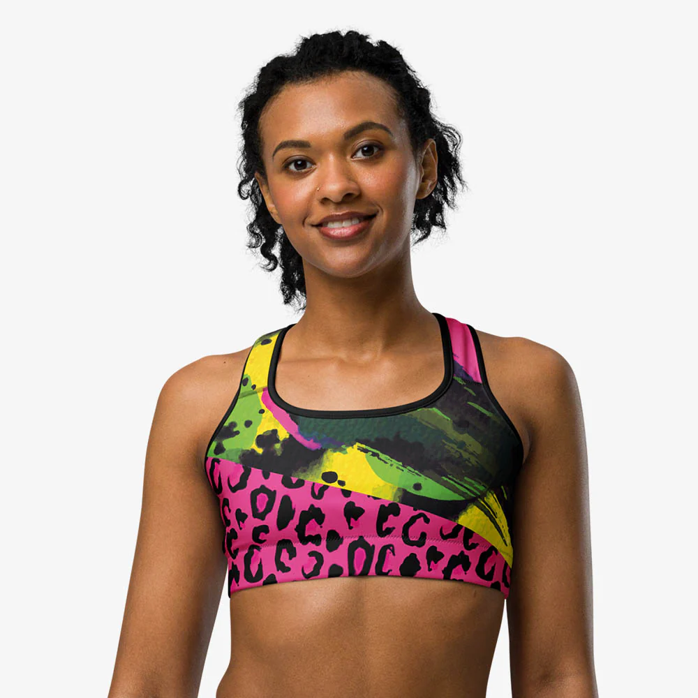 Animal Printed Sports Bra "Wild Canvas" Green/Pink/Yellow - Image 4