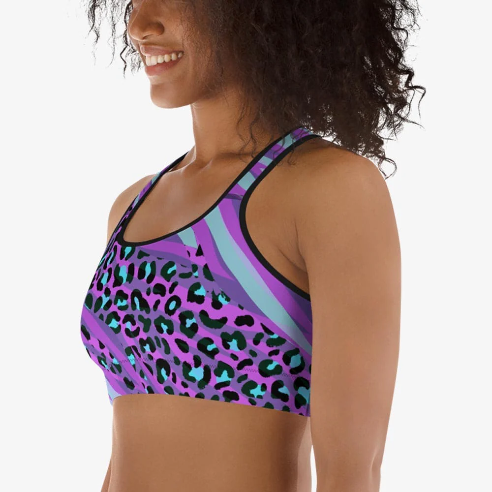 Animal Printed Sports Bras "Cheetiger" Purple - Image 3
