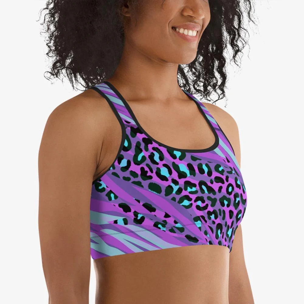 Animal Printed Sports Bras "Cheetiger" Purple - Image 4