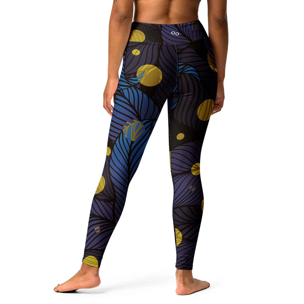 Floral Leggings "Fireflies" Blue/Yellow - Image 10