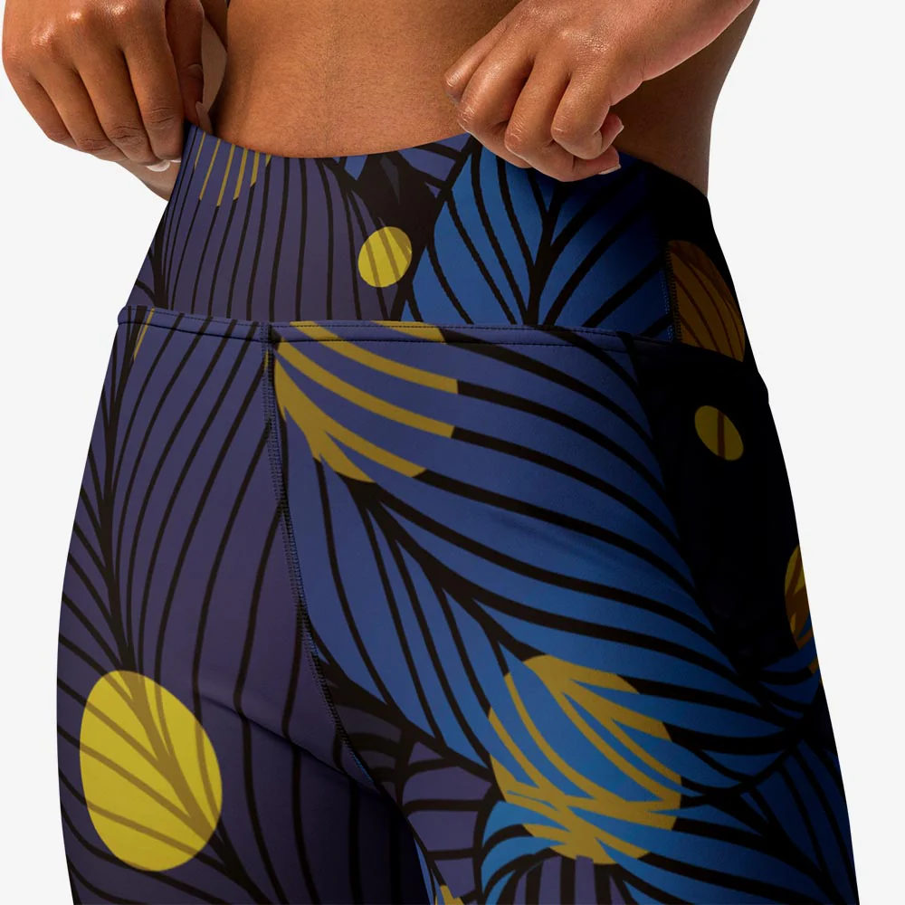 Floral Leggings "Fireflies" Blue/Yellow - Image 11