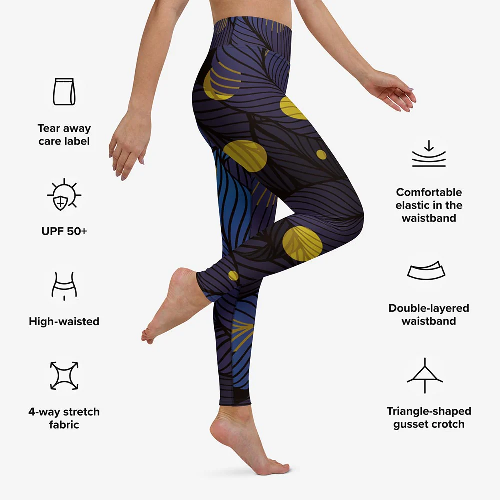 Floral Leggings "Fireflies" Blue/Yellow - Image 12