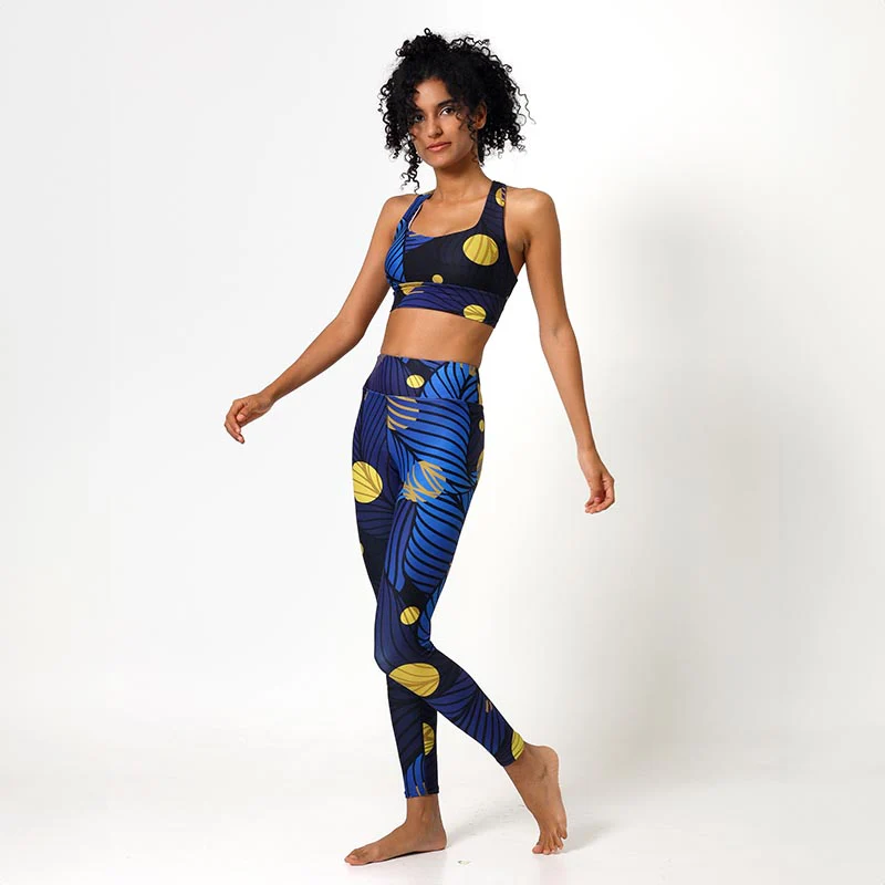 Floral Leggings "Fireflies" Blue/Yellow - Image 4