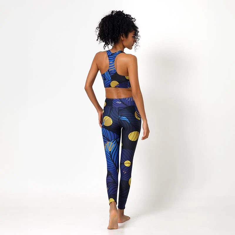 Floral Leggings "Fireflies" Blue/Yellow - Image 5