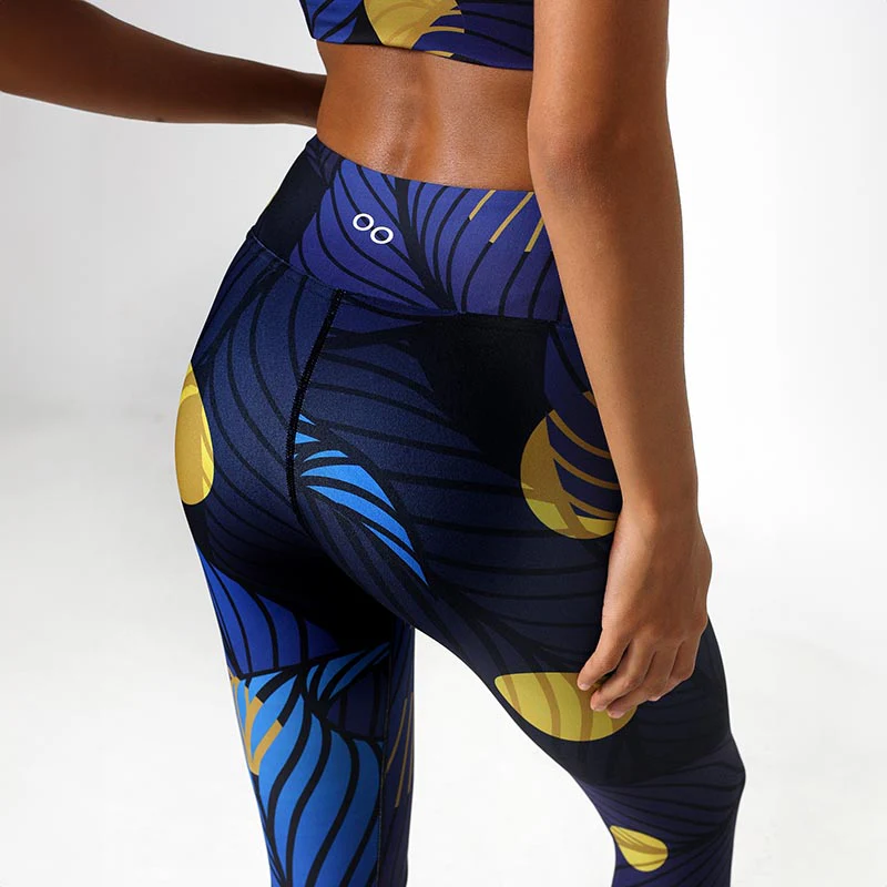 Floral Leggings "Fireflies" Blue/Yellow - Image 6