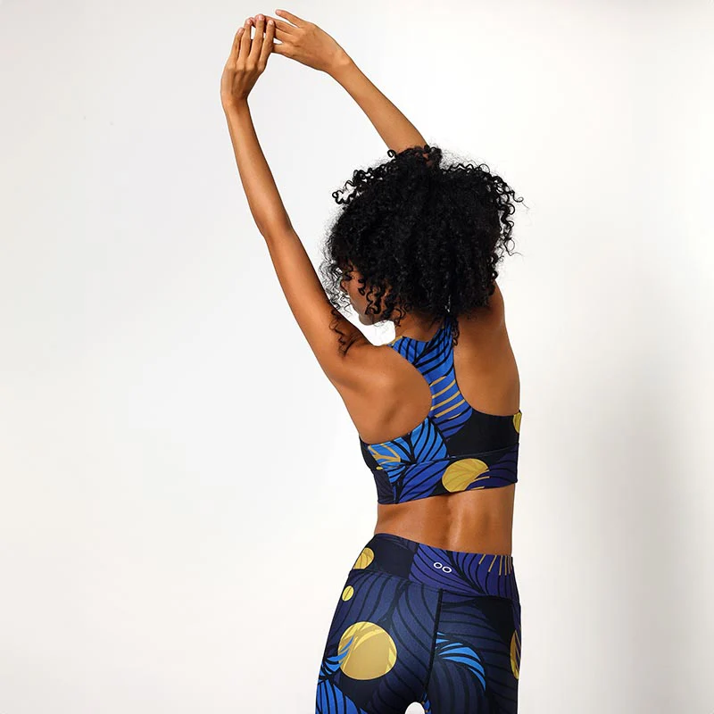 Floral Leggings "Fireflies" Blue/Yellow - Image 7