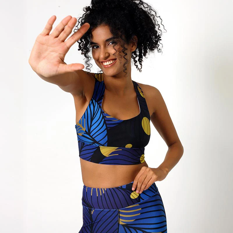 Floral Leggings "Fireflies" Blue/Yellow - Image 8