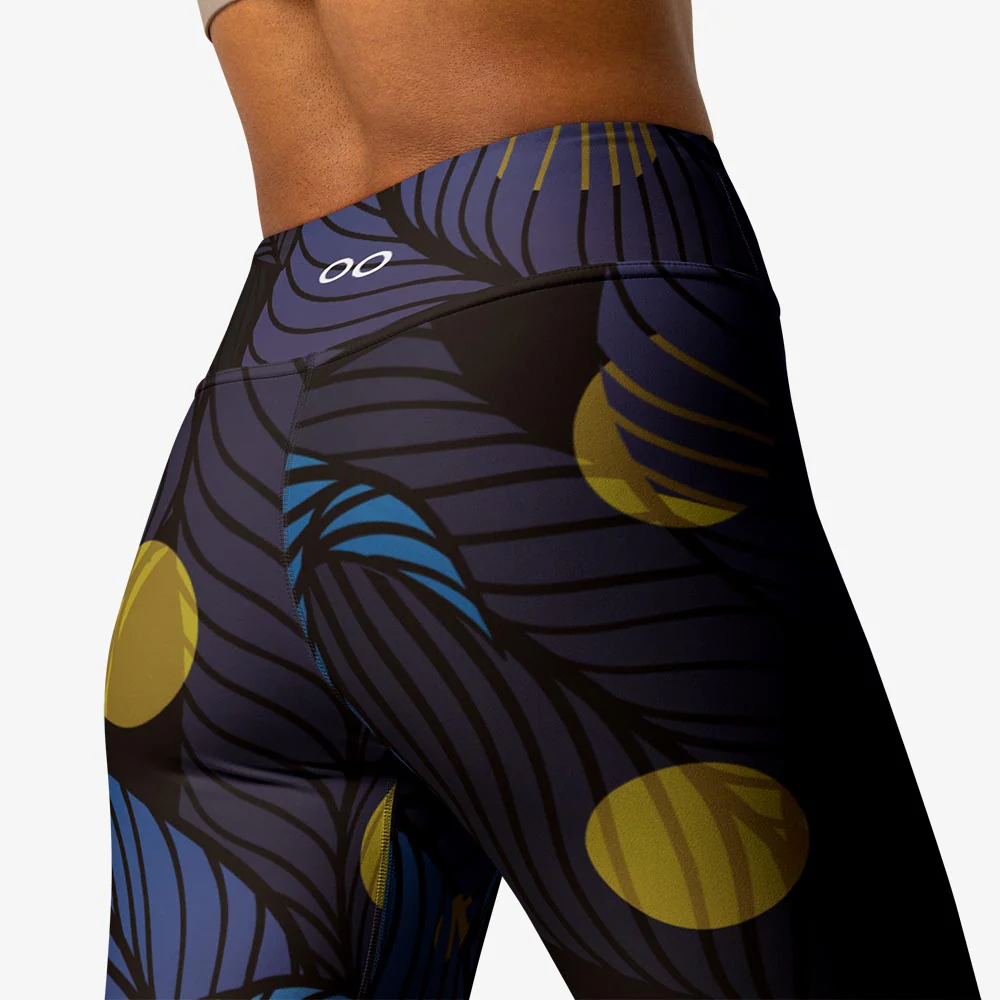 Floral Leggings "Fireflies" Blue/Yellow - Image 9