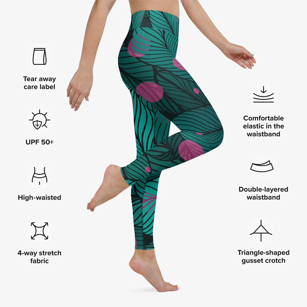 Floral Leggings "Fireflies" Green/Pink - Image 3