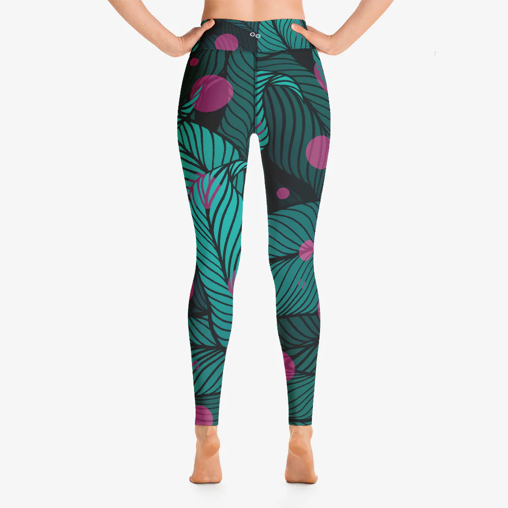 Floral Leggings "Fireflies" Green/Pink - Image 4