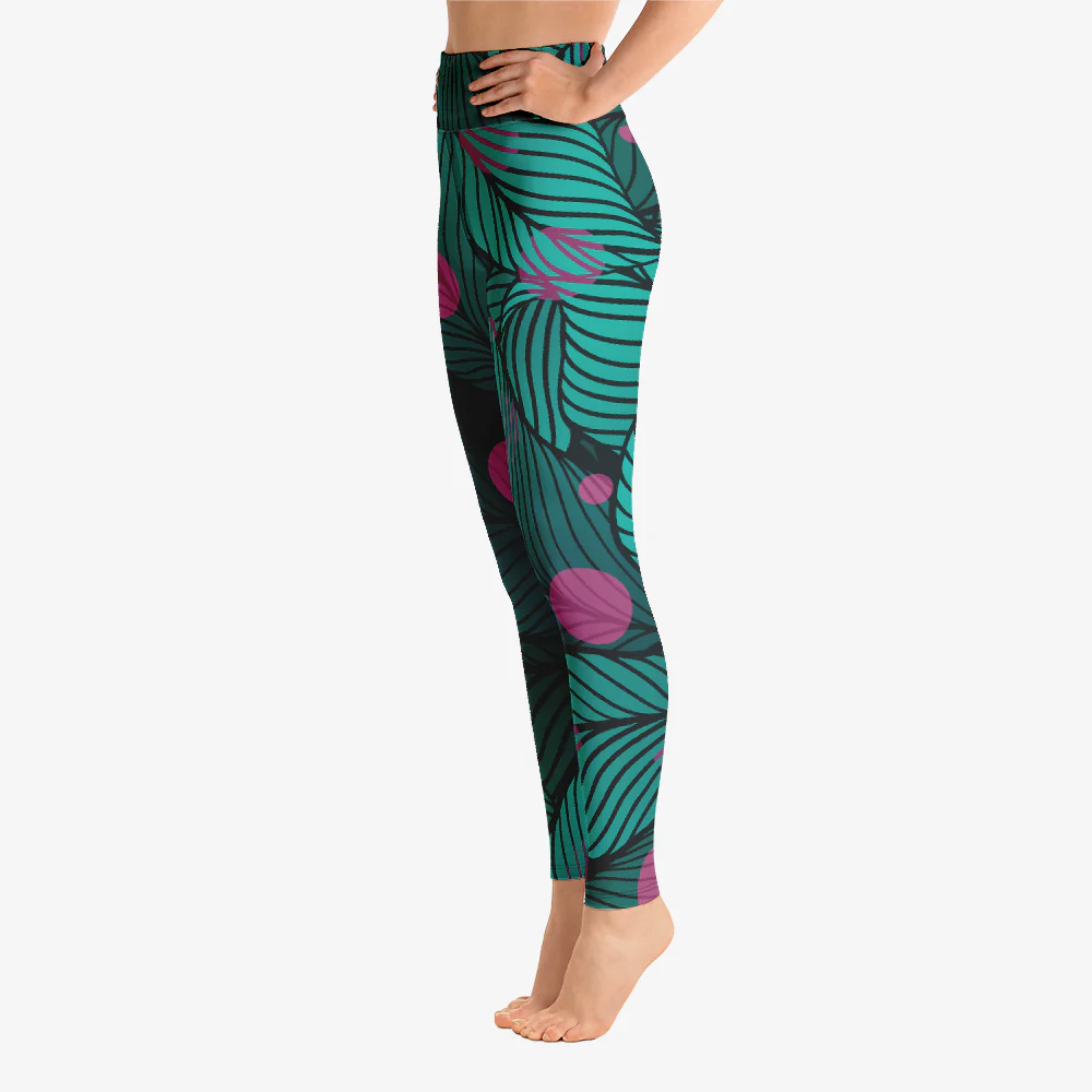 Floral Leggings "Fireflies" Green/Pink - Image 5