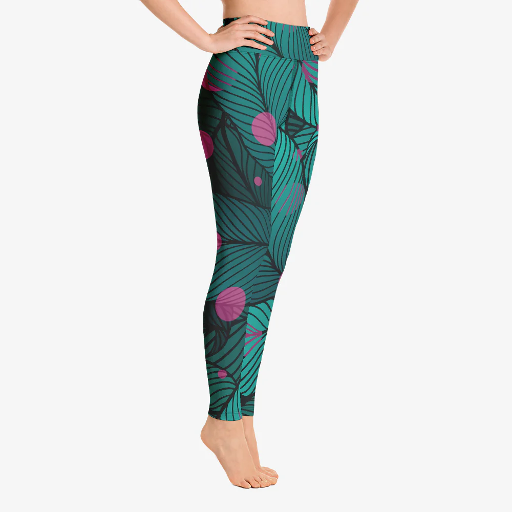 Floral Leggings "Fireflies" Green/Pink - Image 6