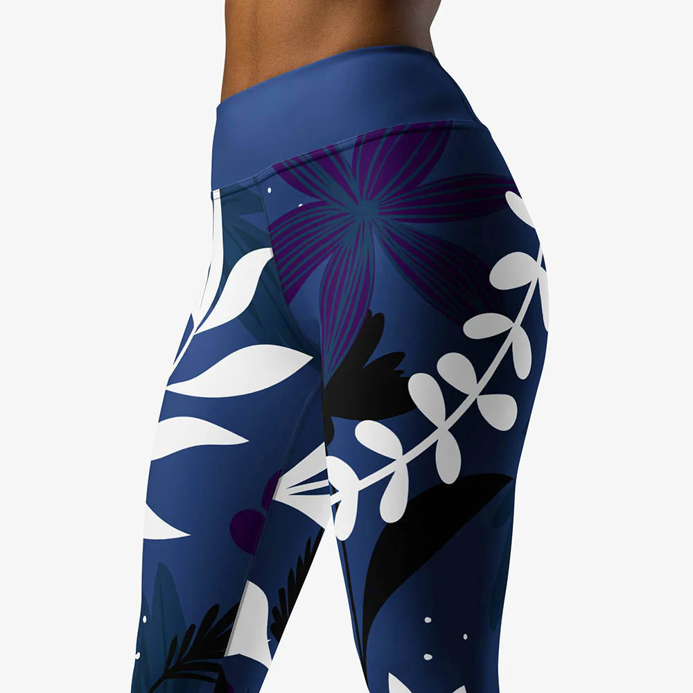 Floral Leggings "Night Garden" Blue/White - Image 12