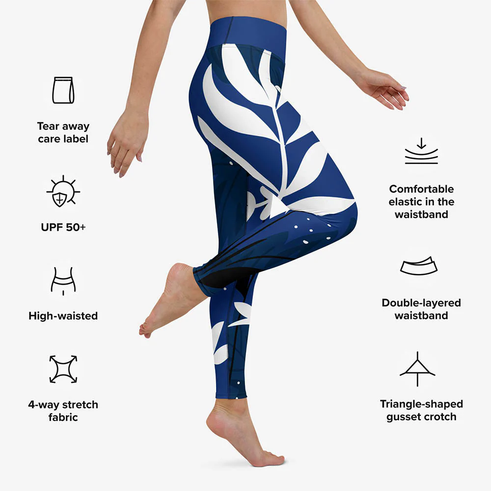 Floral Leggings "Night Garden" Blue/White - Image 13
