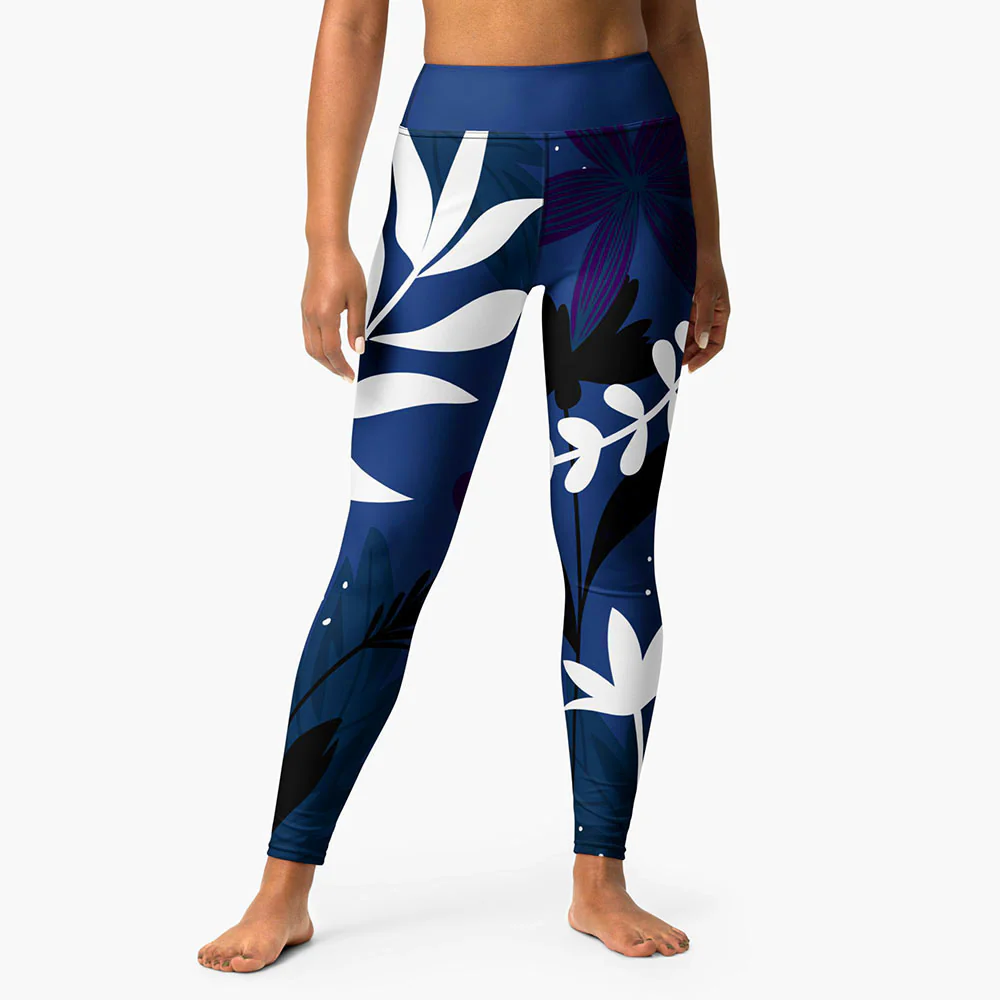 Floral Leggings "Night Garden" Blue/White - Image 4
