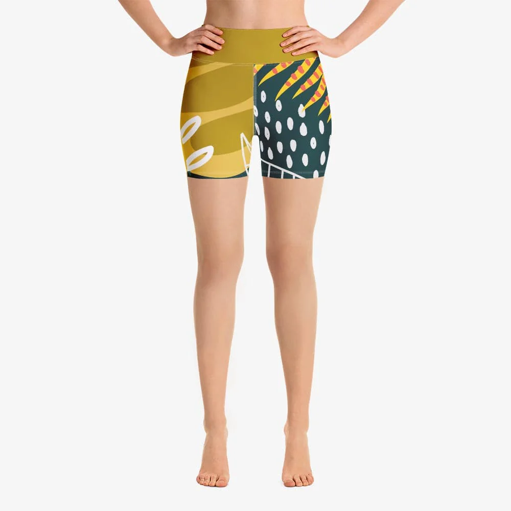 Floral Yoga Shorts "Tropics" Olive/Green - Image 3
