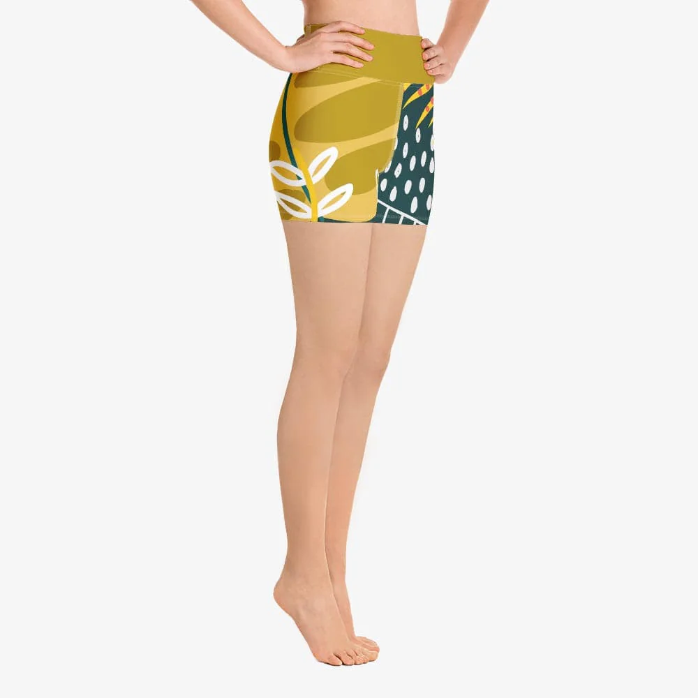 Floral Yoga Shorts "Tropics" Olive/Green - Image 4