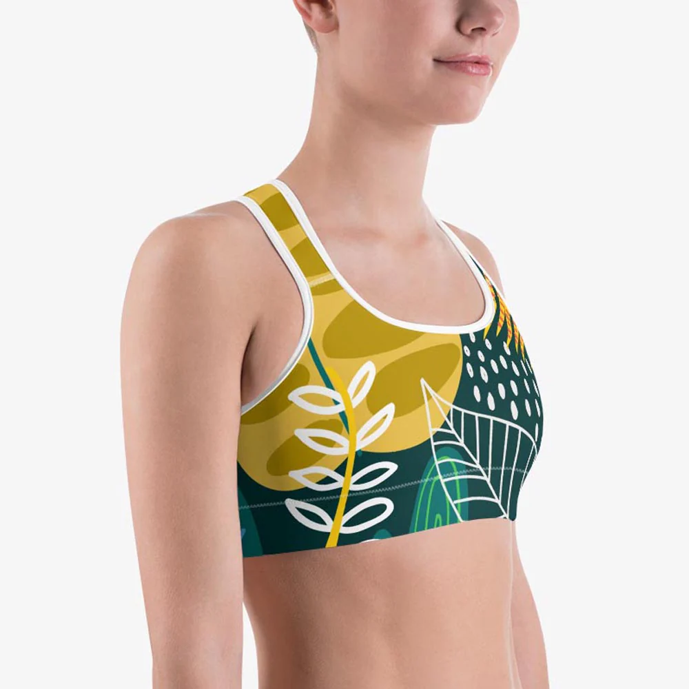 Floral Sports Bra "Tropics" Olive/Green - Image 3