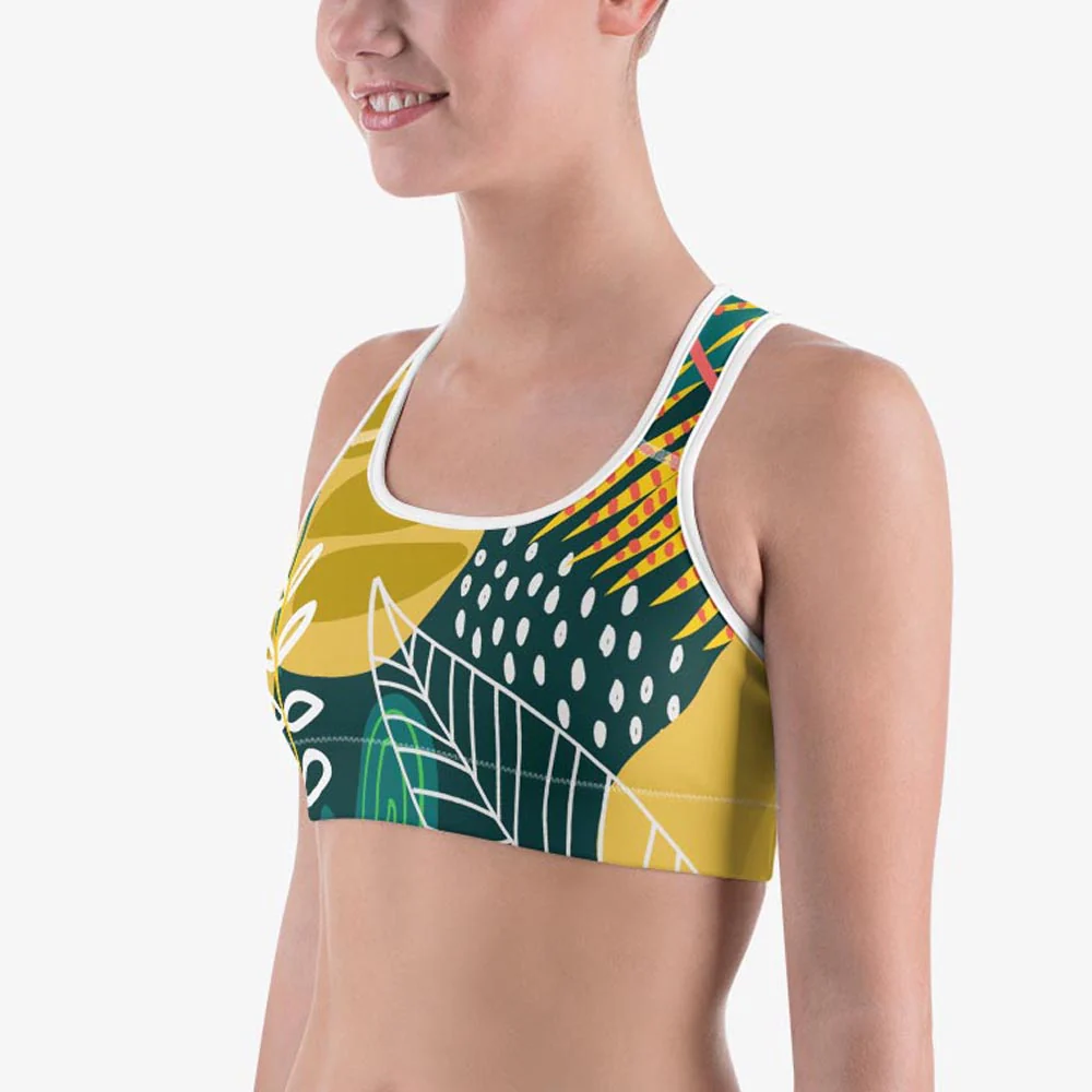 Floral Sports Bra "Tropics" Olive/Green - Image 5