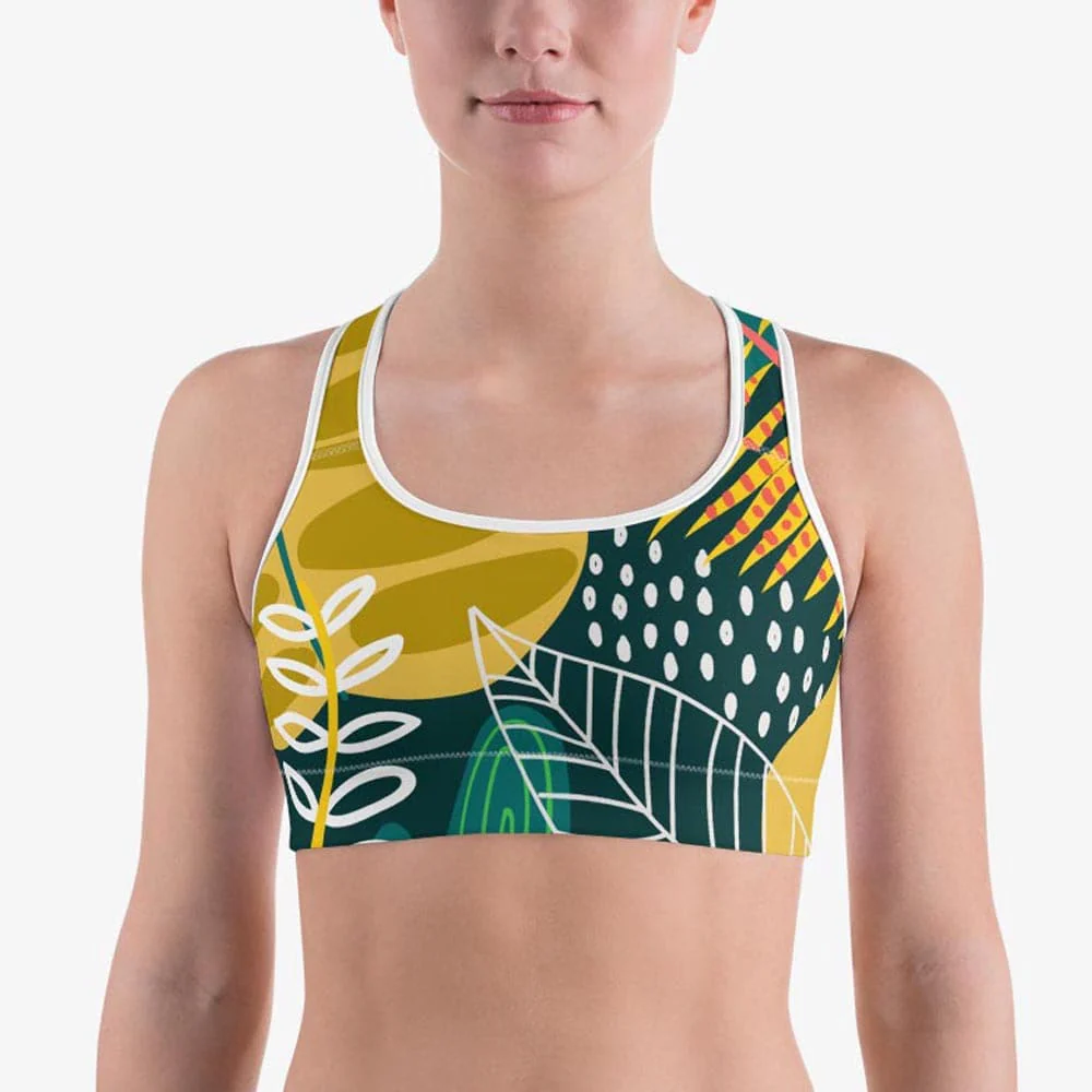 Floral Sports Bra "Tropics" Olive/Green - Image 4