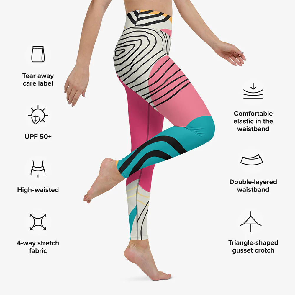 Patterned Leggings "Modernist" Fuchsia/Turquoise - Image 3