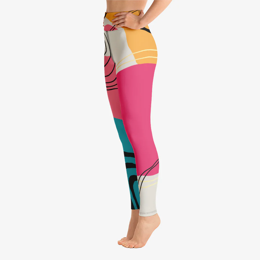 Patterned Leggings "Modernist" Fuchsia/Turquoise - Image 5