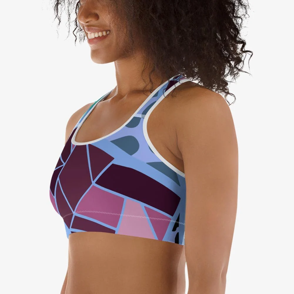 Patterned Sports Bra "Mosaic" Blue/Plum - Image 3