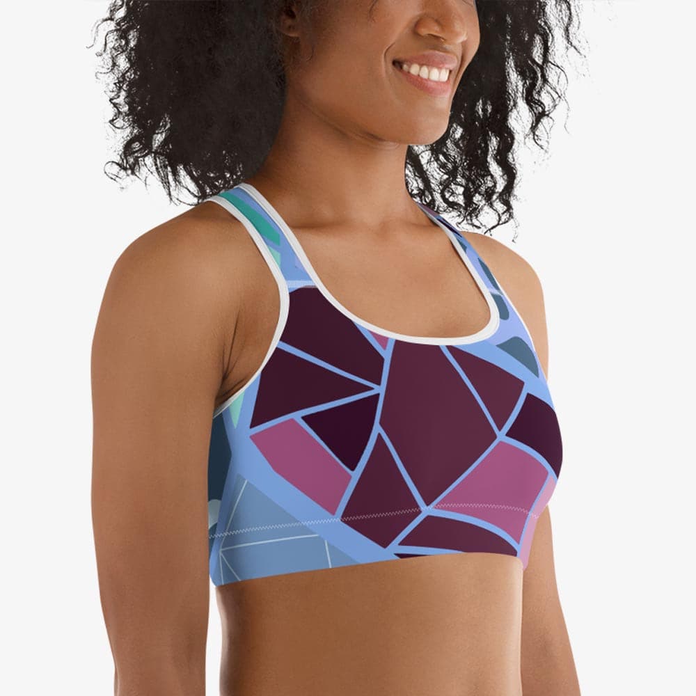 Patterned Sports Bra "Mosaic" Blue/Plum - Image 4