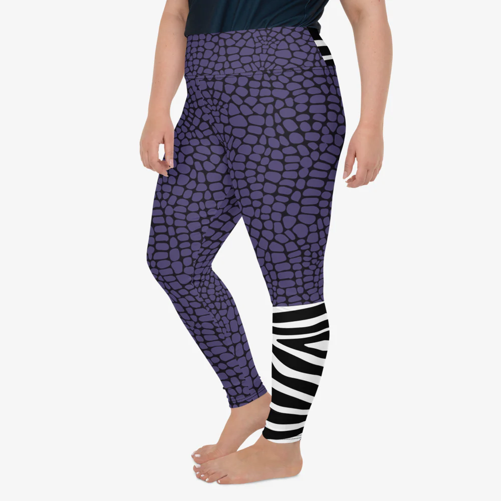 Plus Size Animal Printed Leggings "CrocoZebra" Purple - Image 3
