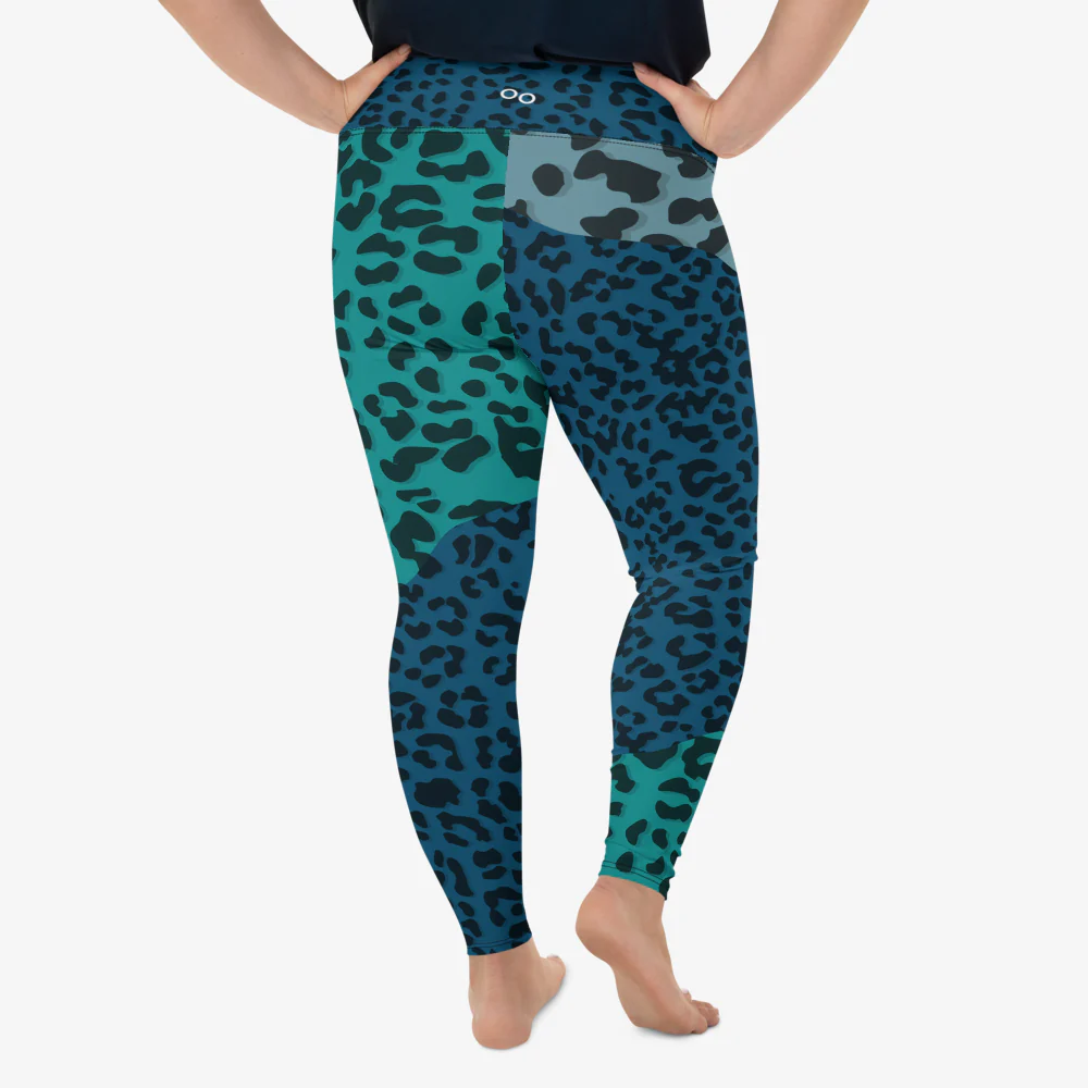 Plus Size Animal Printed Leggings "FrankenCheetah" Blue/Teal - Image 3