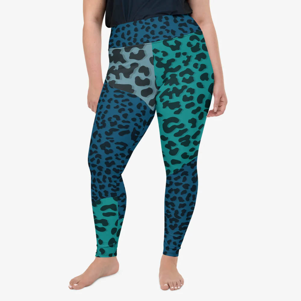 Plus Size Animal Printed Leggings "FrankenCheetah" Blue/Teal - Image 4