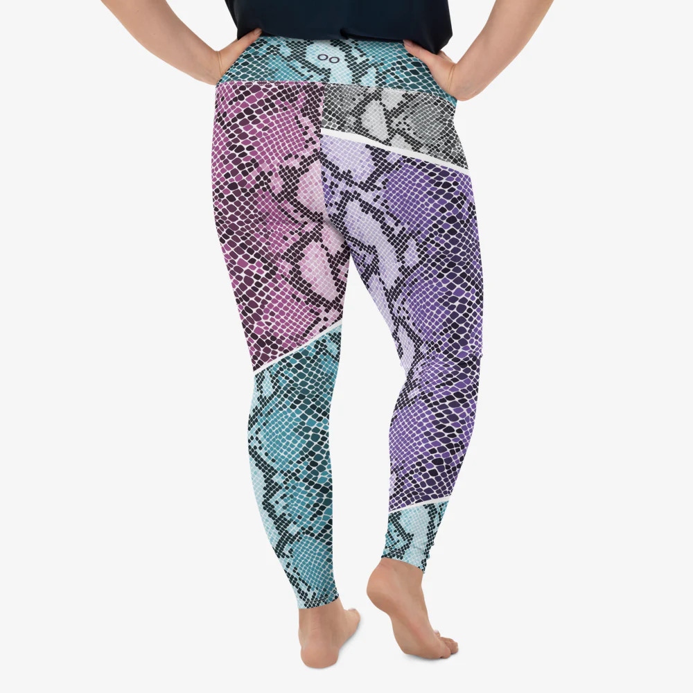 Plus Size Animal Printed Leggings "KaleidoSnake" Cyan/Purple - Image 3