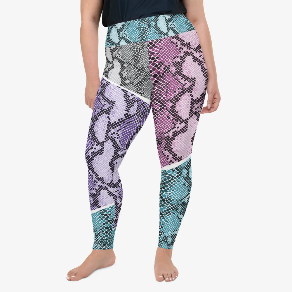 Plus Size Animal Printed Leggings "KaleidoSnake" Cyan/Purple - Image 4